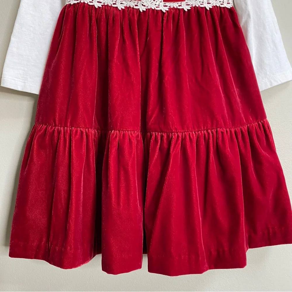 Janie And Jack Red Velvet Holiday Dress With Scallop Collar Top Size 3